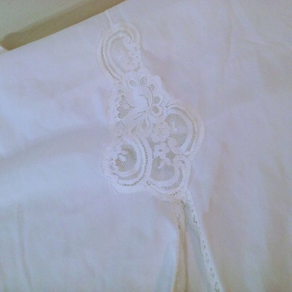 Vintage 70s-80s Lingerie Long Half Slip -M(8/10) Lace Inset Slit Comfort Waist - Picture 6 of 7